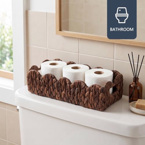 Coeusy Scalloped Toilet Paper Basket, Wicker Basket for Bathroom Organizer - color: Brown Rectangular