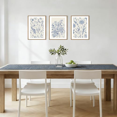 KAIRNE Blue White Chinoiserie Floral Framed Canvas Wall Art Set-24"x36"x3 - color: Classic Chinoiserie Wall Art, size: 12"L x 16"W