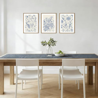 KAIRNE Blue White Chinoiserie Floral Framed Canvas Wall Art Set-24"x36"x3 - color: Classic Chinoiserie Wall Art, size: 12"L x 16"W