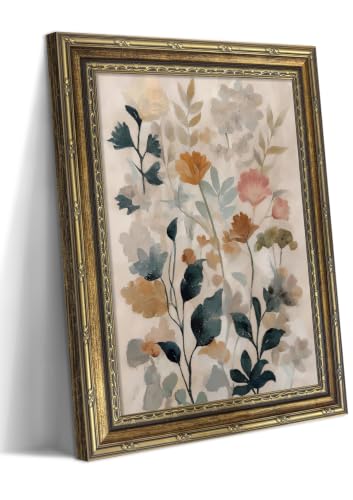 Vintage Gold Framed Wall Art, Watercolor Floral Boho Wall Decor Picture, Cottagecore Wildflower Poster Print, Neutral Country Botanical Canvas Painting for Bathroom Living Room Bedroom 8x10in - color: Watercolor Floral, size: 10"L x 8"W