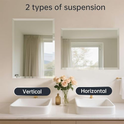 24x36 Inch Frameless Wall Mirror with 1" Beveled Edge, Frameless Rectangle Mirror for Bathroom, Vanity, Living Room - size: 36"L x 24"W