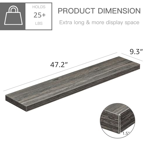 QEEIG Extra Long Floating Shelves for Wall (Grey, Set of 2, 47.2") - color: D. Grey, size: 47.2"