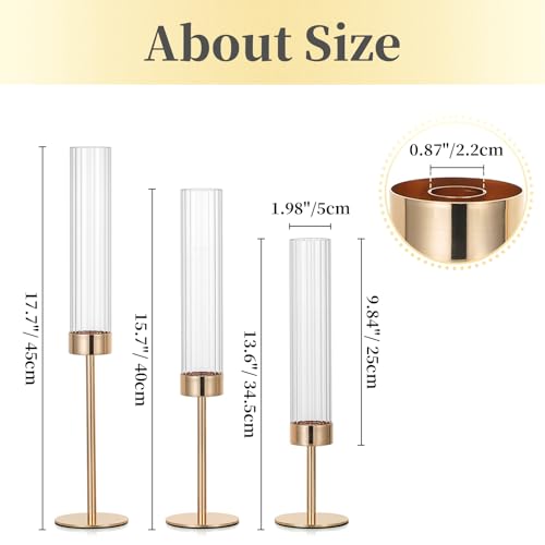 Hewory Gold Hurricane Candle Holders: 12 PCS Tall Taper Candlestick Candle Holders Bulk for Candlesticks Candle Sticks Holder Decor for Table Centerpiece Wedding Party Christmas Decorations - color: Gold, size: 12PCS