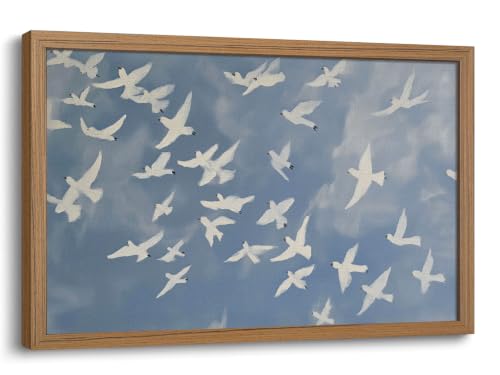 Framed Flying Bird Wall Art Vintage Blue Abstract Wall Decor Cottagecore Nature Wildlife Painting Print for Living Room Bedroom Office 16x24 inch - color: Goose, size: 24"L x 16"W