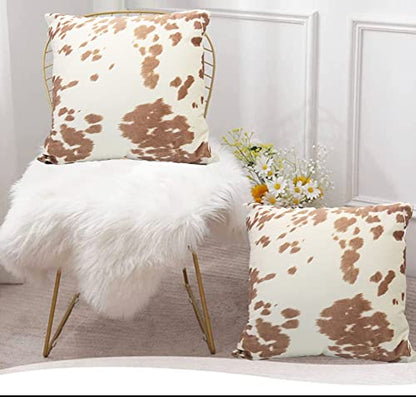 Velvet Throw Pillow Covers Beige Tan Cow Cowhide Print Couch Pillows 18x18 - color: Light Brown, size: 18" x 18" (Pack of 2)