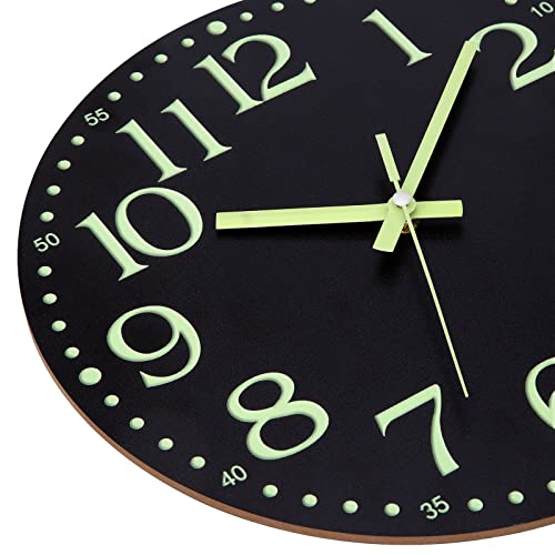 Wall Clock Glow in the Dark Clocks Battery Operated Silent 12 Inch - color: Luminous -Black