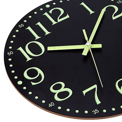 Wall Clock Glow in the Dark Clocks Battery Operated Silent 12 Inch - color: Luminous -Black