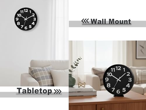 45MinST 12 Inch 3D Number Dial Face Modern Indoor Outdoor Clock, Silent Non-Ticking Round Home Decor Wall Clock with Arabic Numerals (Black) - color: 12''black