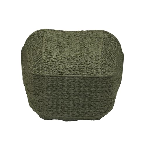 Household Essentials Natural Woven Wicker Storage Basket with Handles - color: Green Paper Rope