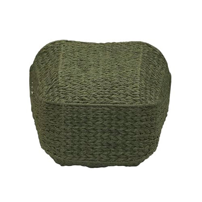 Household Essentials Natural Woven Wicker Storage Basket with Handles - color: Green Paper Rope