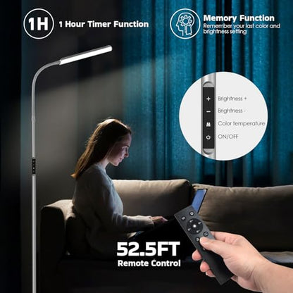 Dimunt LED Floor Lamp, Stepless Adjustable 3000K-6000K Colors, Silver - color: Silver