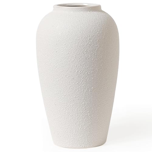 Kokrose Ceramic Flower Vase, 11.8" Tall Cream White Large Rustic Vase | Handmade Home Decorative Textured Farmhouse Flower Vase for Centerpieces Living Room Kitchen Shelf Coffee Dining Centerpieces - color: Cream White-7.8"