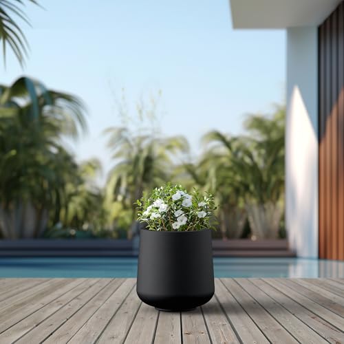 Kante Black Concrete Planter 13" Dia All-Weather Round Accent Pot - color: Black, size: 11.6" D