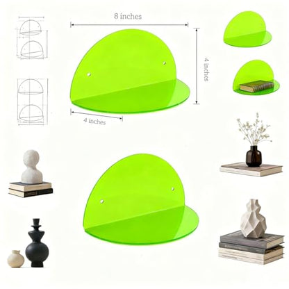 ROYALITA 2-Pack Small Acrylic Shelves Room Decor Floating Shelves, Green - color: Green