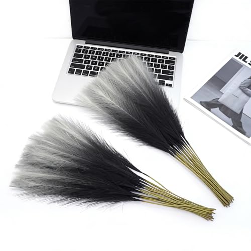 50Pcs 21.6'' Black Gradient Pampas Grass, Faux Pampas Grass Vase Filler - color: Black, size: 21.6inch-50Pcs