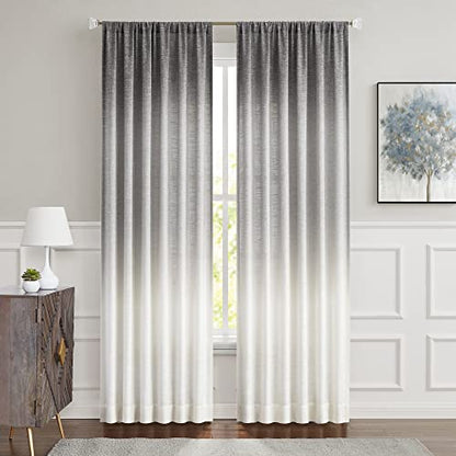 Central Park Ombre Semi Sheer Curtain, Cream White to Grey, 50" Wx108 Lx2 - color: Grey, size: 50"W x 108"L (Pack of 2)