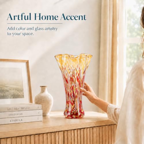 LCCCK 9.0" H Amber Red Glass Vases for Flower, Unique Hand Blown Glass Vase - color: Amber Red
