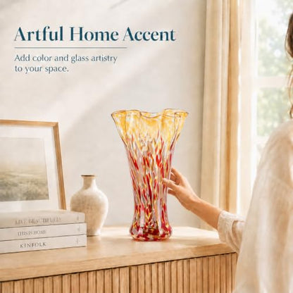 LCCCK 9.0" H Amber Red Glass Vases for Flower, Unique Hand Blown Glass Vase - color: Amber Red