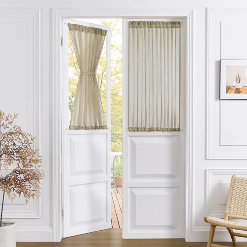 Tollpiz Small Sheer Door Curtain Closet Linen Textured Curtain Sheers Doorway Light Filtering Voile French Door Rod Pocket Curtains Patio Glass Doors, 25 x 40 inches Long, Taos Taupe, 1 Panel - color: Taos Taupe, size: 25"W x 40"L (Pack of 1)