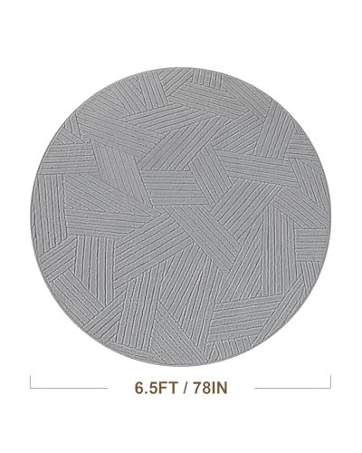 Carvapet 6.5ft Round Rug Yarn Light Grey Washable High Low Pile Carpet - color: Yarn Light Gray, size: 6.5' Round