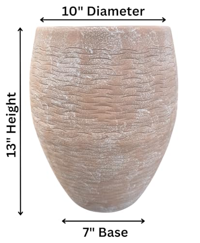 Ludu Washed Terracotta Modern Handmade Metal Indoor Planter with Textured Wave Design and Anti-Scratch Pads, Rust-Resistant Finish for Outdoor Use, Sustainable Non-Plastic Pot Recyclable Metal Vase