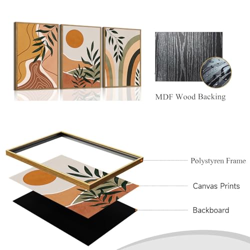 Boho Sun Leaf Abstract Framed Canvas Wall Art Set of 3, 12x16 inch - color: Sun Leaf, size: 12"x16"Natural