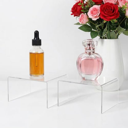 16 Pack Clear Acrylic Display Risers, 4.13" x 3.15" x 2.17" Display Stand for Figures, Collectibles, Jewelry, Cupcakes, and Buffets, U-Shaped Acrylic Shelves