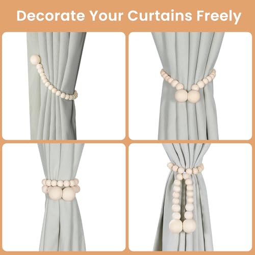 KLOGTSIND Magnetic Curtain Tiebacks, 2 Pack Wood Bead Curtain Holdbacks - color: Wood Color