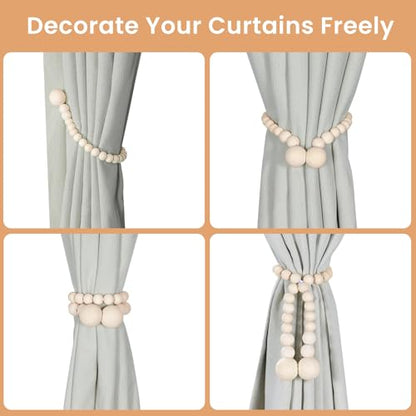 KLOGTSIND Magnetic Curtain Tiebacks, 2 Pack Wood Bead Curtain Holdbacks - color: Wood Color