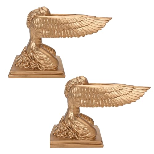 Kneeling Ark Angel Statue 2Pcs Angel Decorative Resin Figurine Praying Wings Desktop Sculpture for Indoor Movie Props 9.4inch Gold