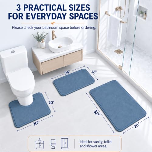 RUN HELIX Bathroom Rugs Sets 3 Piece, Soft Absorbent Memory Foam Bath Mats Set, Dry Fast Bath Mat, Machine Washable Bath Rug Set for Bathroom （Misty Blue） - color: Misty Blue