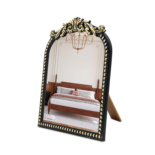 Vintage Makeup Mirror, 12.1"x 9.8" Arched Vanity Mirror - color: Black