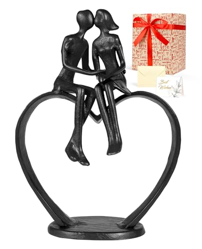 Kresecioo Gifts for Wife, Kissing Couple & Loving Heart Statue Cast Iron Sculpture Decor, Wedding Anniversary Birthday Gifts for Wife Women Girlfriend Her, Wedding Anniversary for Couples - color: Classic Black, size: Heart Couple