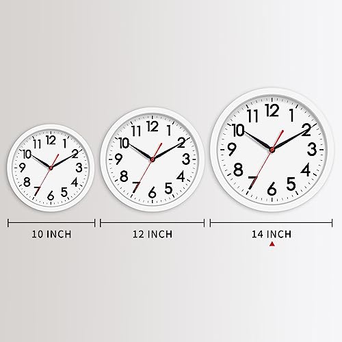 AKCISOT 14 Inch Wall Clock, Silent Battery Operated Analog Clock, White - color: C_white, size: 14 Inch