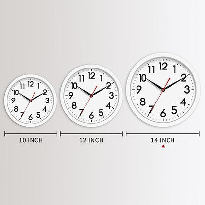 AKCISOT 14 Inch Wall Clock, Silent Battery Operated Analog Clock, White - color: C_white, size: 14 Inch