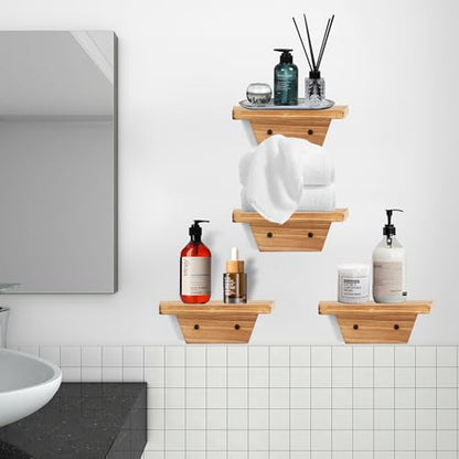 Small Wall Shelves,Speaker Shelf,Floating Shelf Trapezoid for Wifi Router - color: Carbonized Brown, size: Set of 4