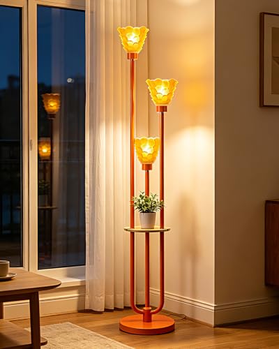 Lightdot Globe Floor Lamp with LED Bulbs Included, Dimmable Floor Lamps,Unique Modern Standing Tall Lamp for Bedroom Living Room/Sofa Beside/Corner Decor-Gold - color: 3U Orange Horn-Orange