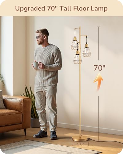 EDISHINE 70" Dimmable Farmhouse Floor Lamp for Living Room, Gold - color: Gold