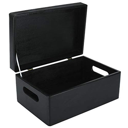 Creative Deco Large Black Wooden Box Storage with Hinged Lid - color: Black, size: L | Handles