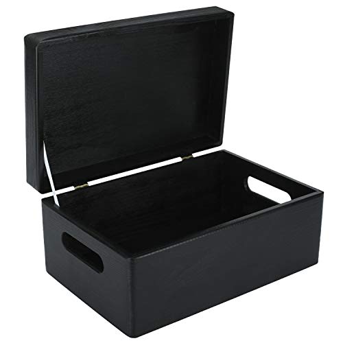 Creative Deco Large Black Wooden Box Storage with Hinged Lid - color: Black, size: L | Handles