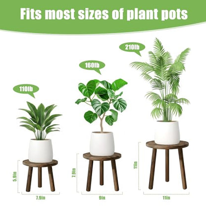 Wood Plant Stands Indoor, 3-Pack Single Plant Stand for 6-12 Inch Pots, Mid-Century Modern Plant Stool, Tall Wooden Plant Stand for Large Plants Perfect Fit for Living Room, Balcony, Office(Dark Brown)