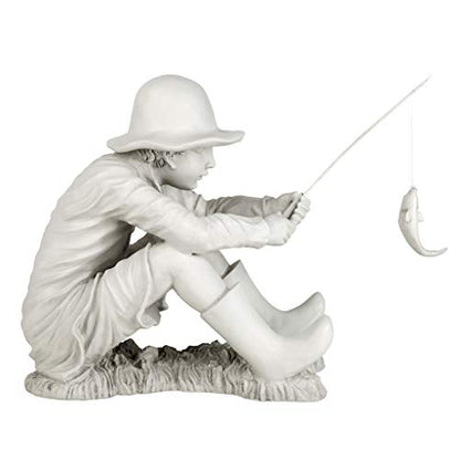 Design Toscano Gone Fishing Fisherman Boy Garden Statue, 17 Inch Tall, Cast Stone Resin, Two Tone Stone Finish - color: Gone Fishing Fisherman