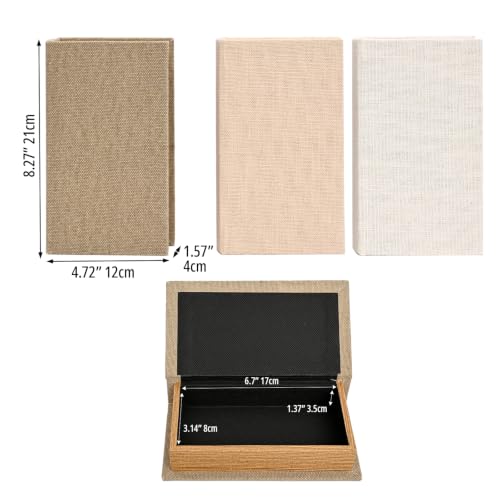 DECOR4SEASON Modern Linen and Wood Decorative Faux Book Boxes Set of 3, 8" - color: Taupe,Beige,Off-White, size: 8"