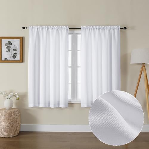 Lecloud White Curtains for Bedroom 45 Inch Length, 2 Panels - color: White, size: 30"W x 45"L (Pack of 2)