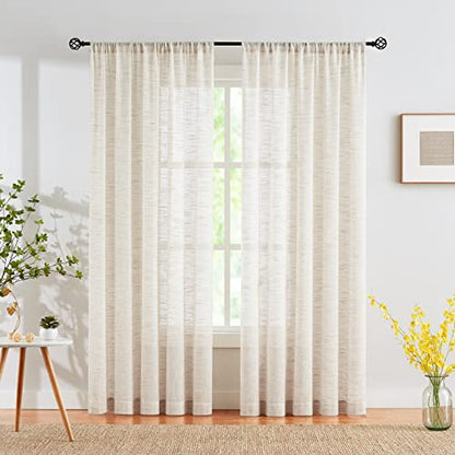 Faux Linen Sheer Curtains 52x45" Natural Beige Semi Sheer Window Panels 2pk - color: Natural - Rod Pocket, size: 52"W x 45"L (Pack of 2)