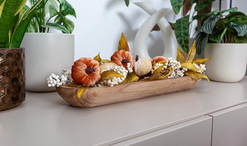 17.5” Handcrafted Wooden Dough Bowl – Artisan Paulownia Wood Centerpiece | Luxury Rustic Home Décor | Elegant Catchall Beautiful Gift