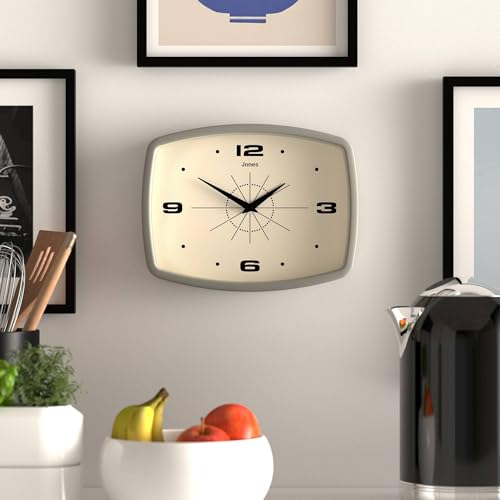 JONES CLOCKS® Movie wall Clock | Rectangular Retro Clock | 10" | Gray - color: Pepper Grey