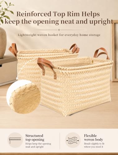 Wicker Storage Baskets, 4 Pack Woven Baskets for Shelves, Yellow - color: Rectangle Yellow