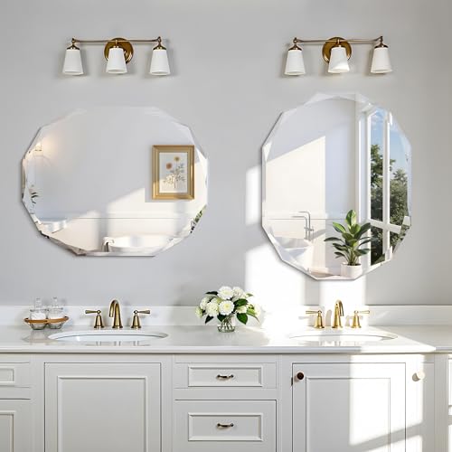 GLASHOM Frameless Oval Bathroom Mirror, 24x30 inch Beveled Wall Mirror - size: 24"L x 30"W