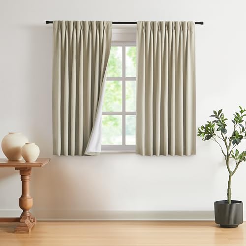 Vision Home Sand Pinch Pleated Full Blackout Curtains Linen Blended Room Darkening Window Curtains 63 inch for Living Room Bedroom Thermal Insulated Pinch Pleat Drapes with Hooks 2 Panel 40" Wx63 L - color: Sand, size: 40"W x 63"L (Pack of 2)